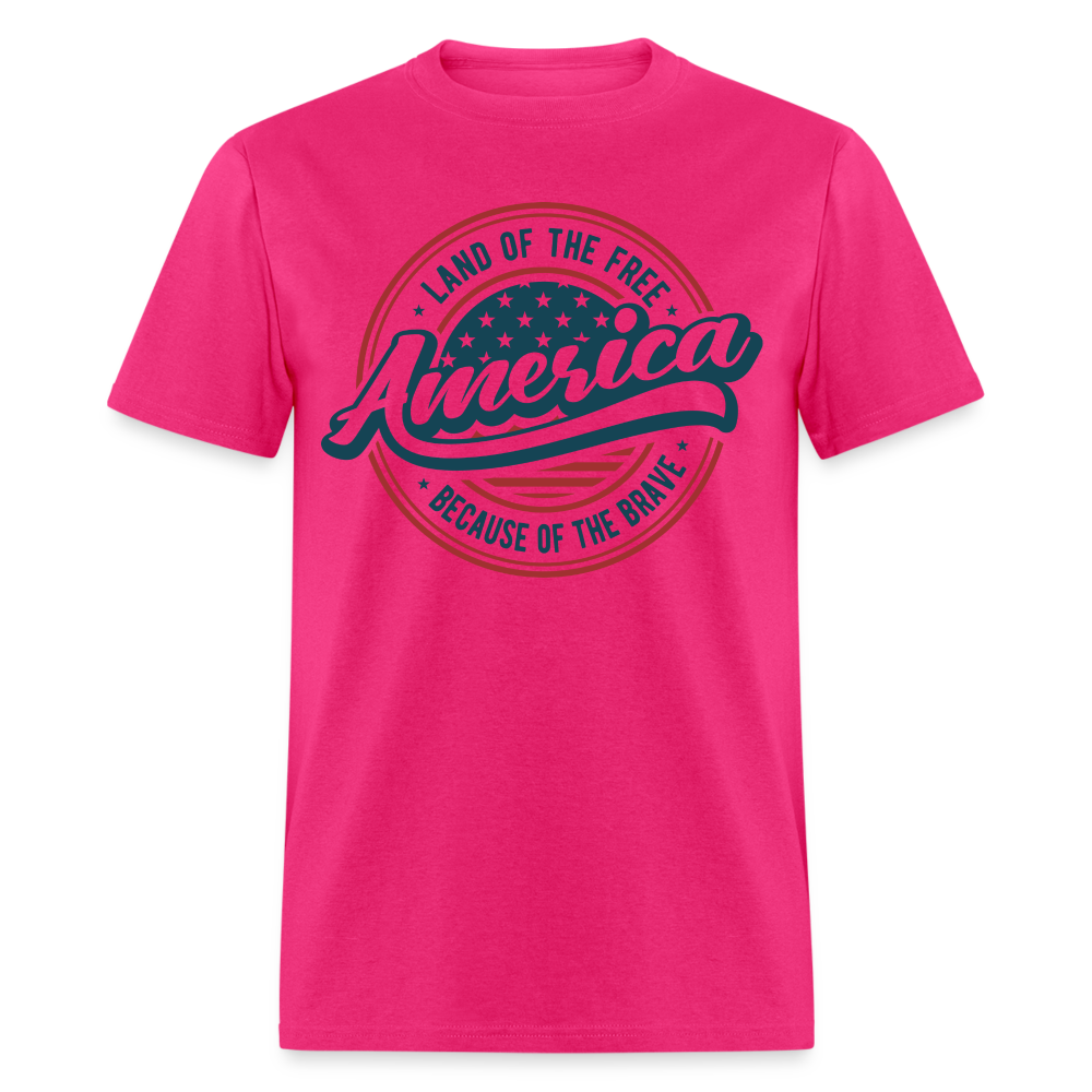 American Land of the Free T-Shirt (Because Of The Brave) Color: fuchsia