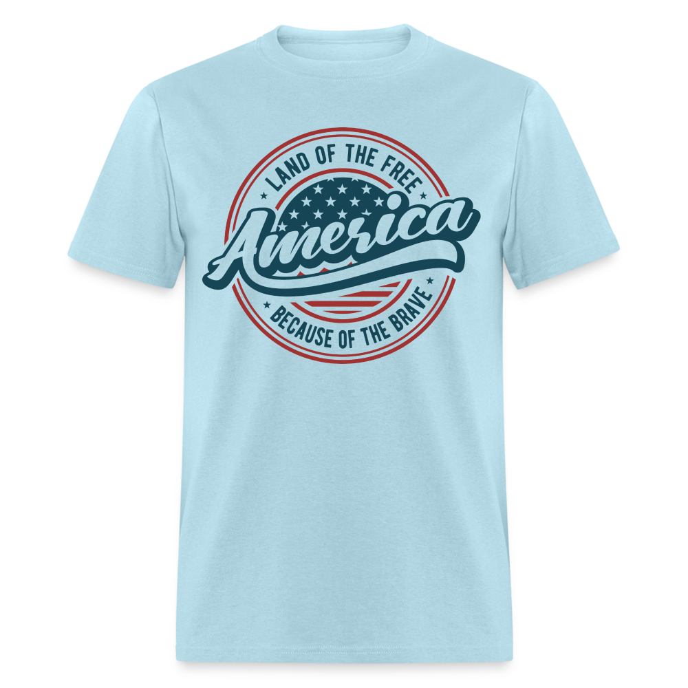 American Land of the Free T-Shirt (Because Of The Brave) Color: powder blue