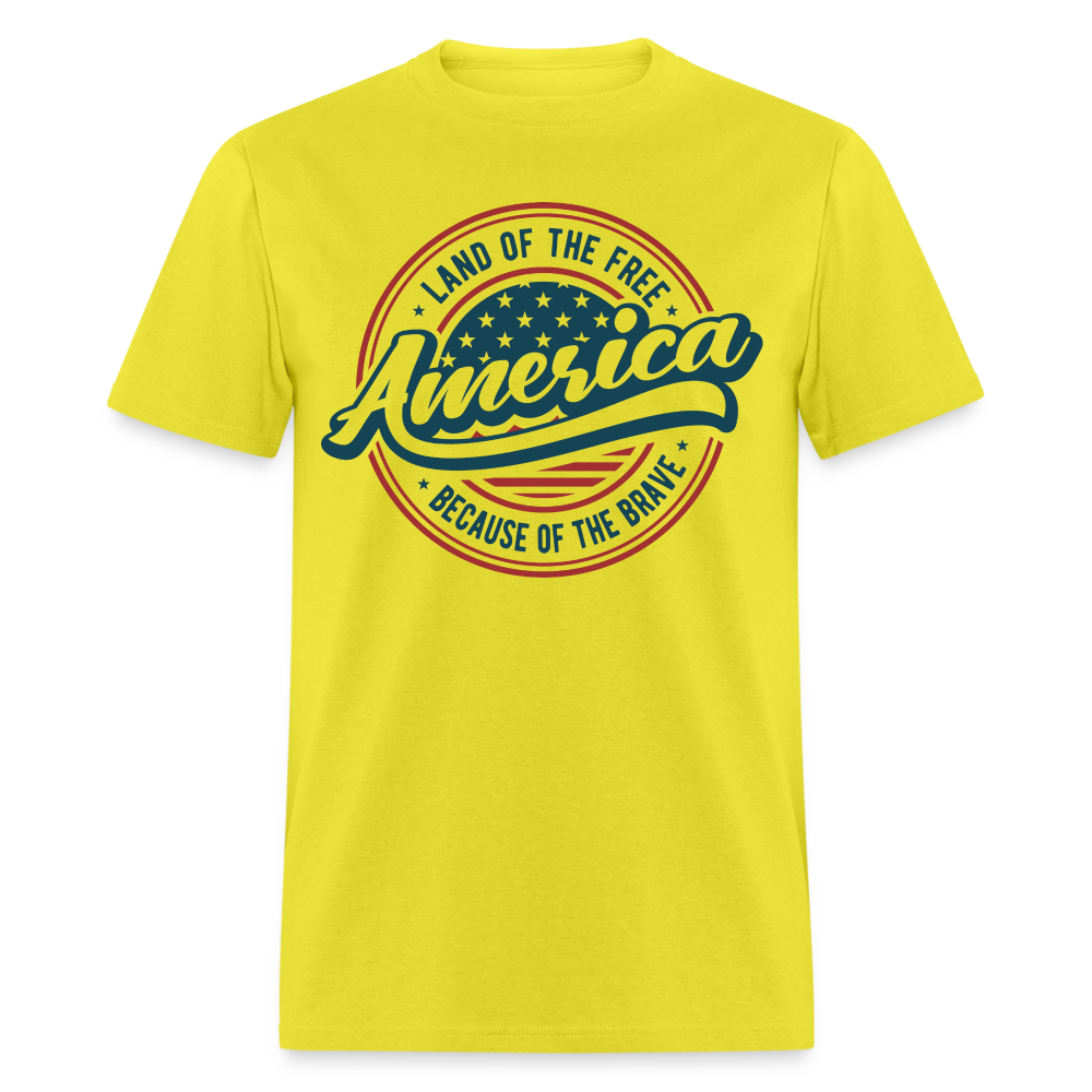 American Land of the Free T-Shirt (Because Of The Brave) Color: yellow