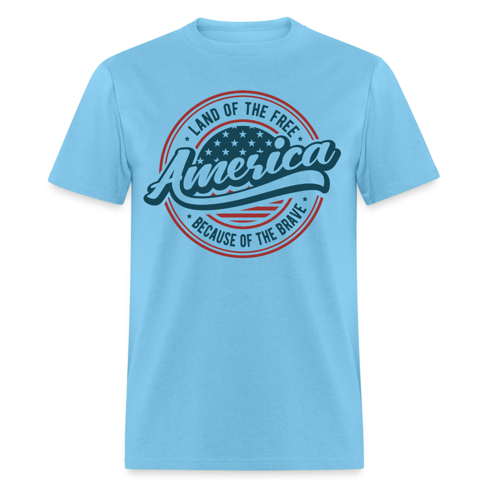 American Land of the Free T-Shirt (Because Of The Brave) Color: aquatic blue