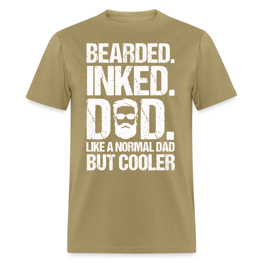 Bearded Inked Dad T-Shirt (Tattoo Dad Tee) Color: khaki