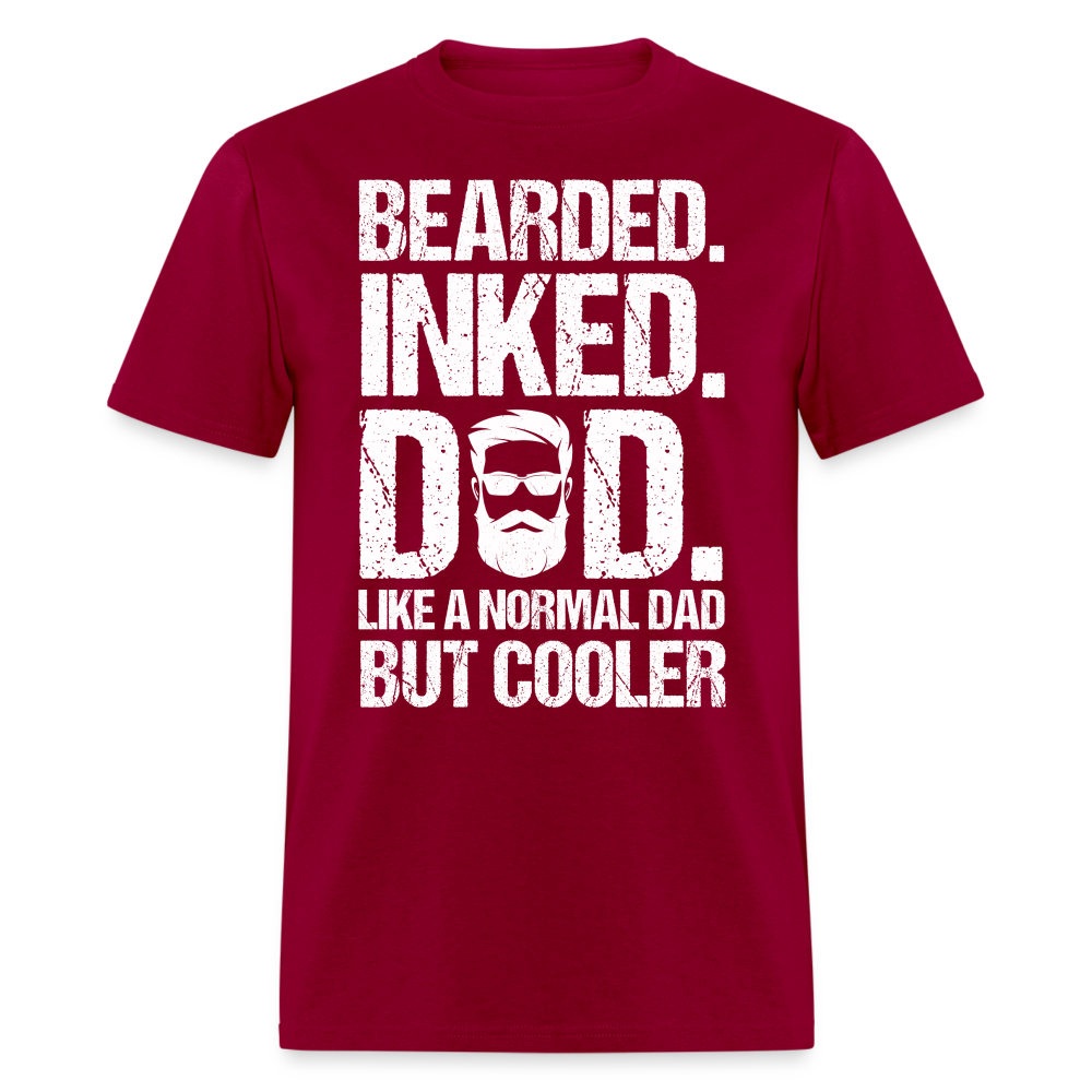 Bearded Inked Dad T-Shirt (Tattoo Dad Tee) Color: dark red