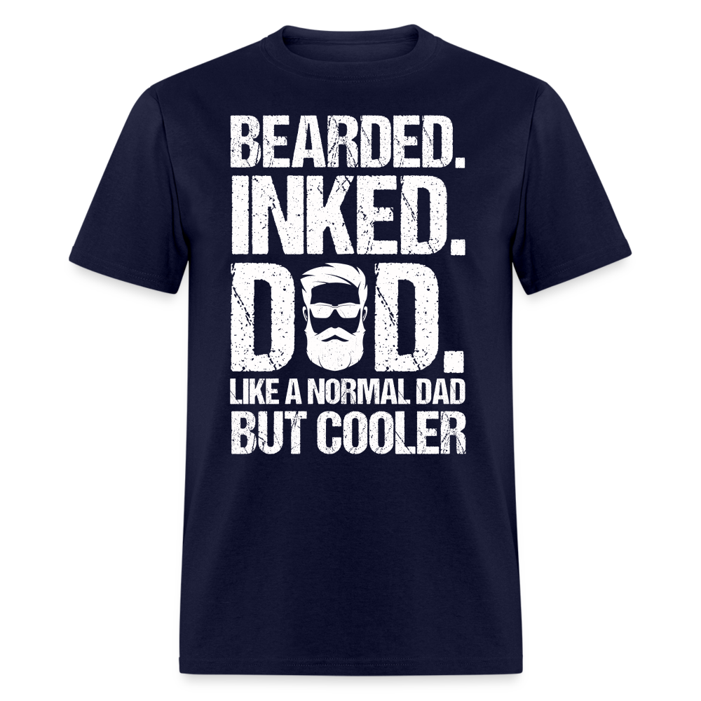 Bearded Inked Dad T-Shirt (Tattoo Dad Tee) Color: navy
