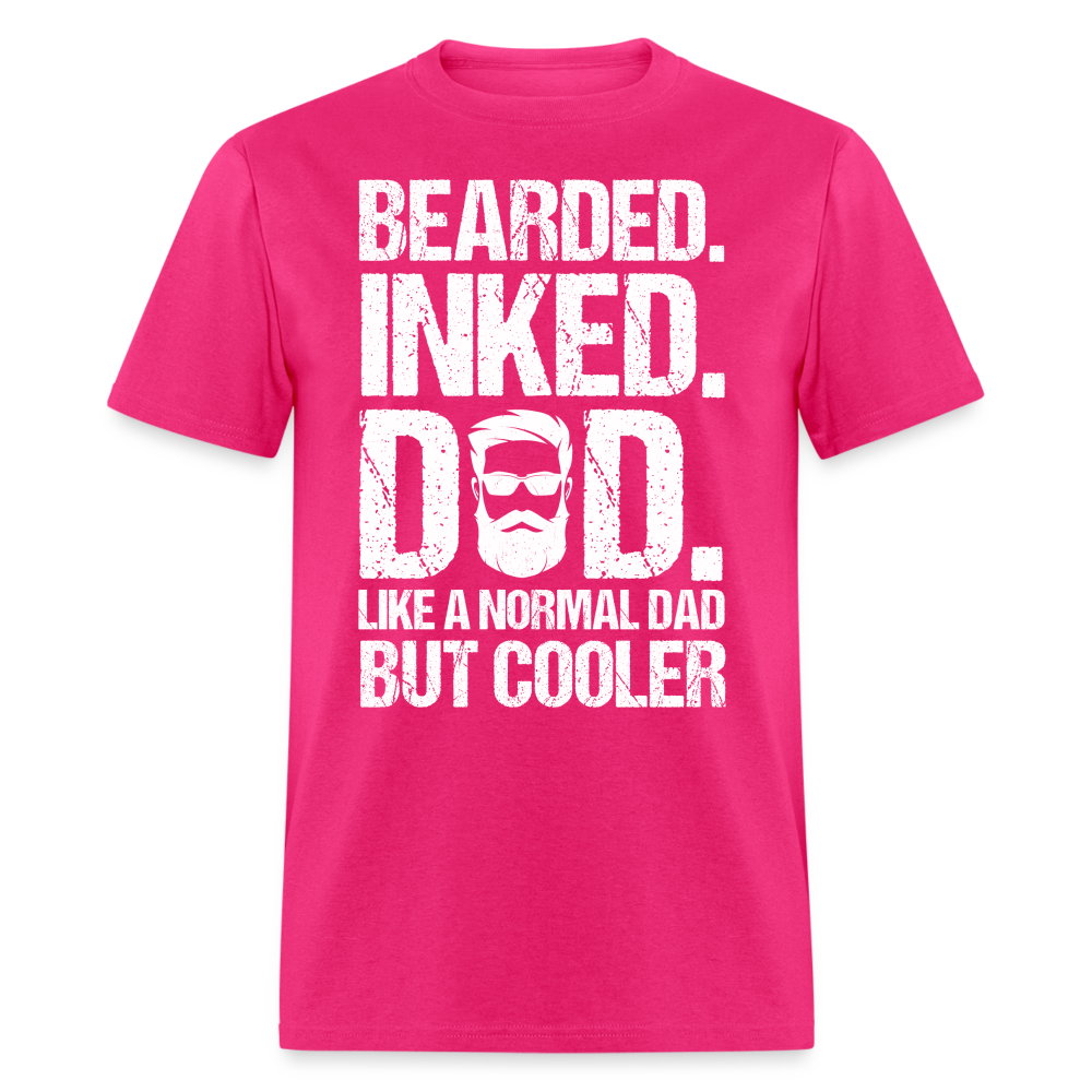 Bearded Inked Dad T-Shirt (Tattoo Dad Tee) Color: fuchsia
