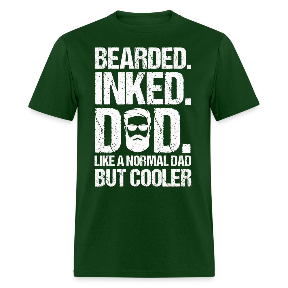 Bearded Inked Dad T-Shirt (Tattoo Dad Tee) Color: forest green