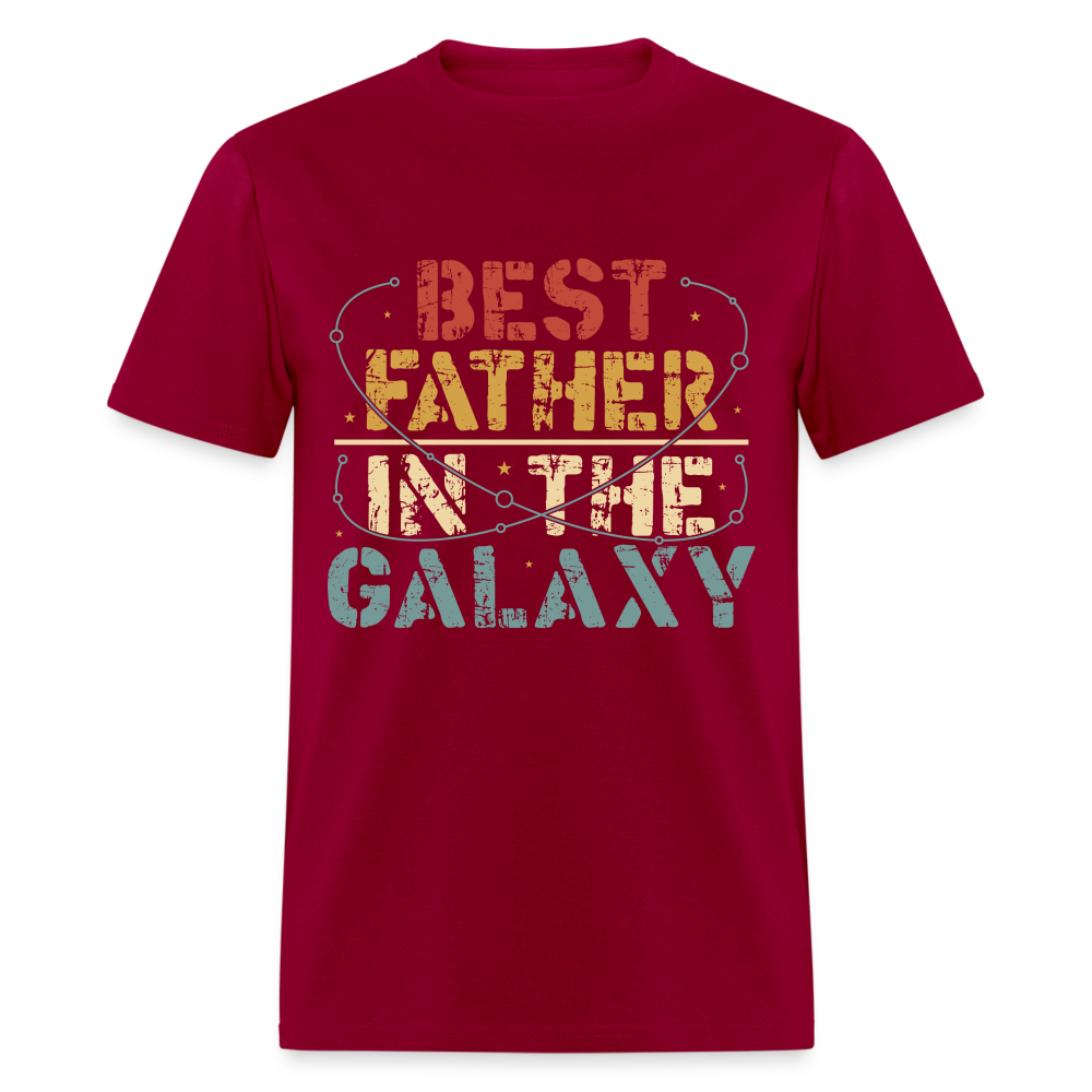 Best Father In The Galaxy T-Shirt (Galactic Dad Tee) Color: dark red