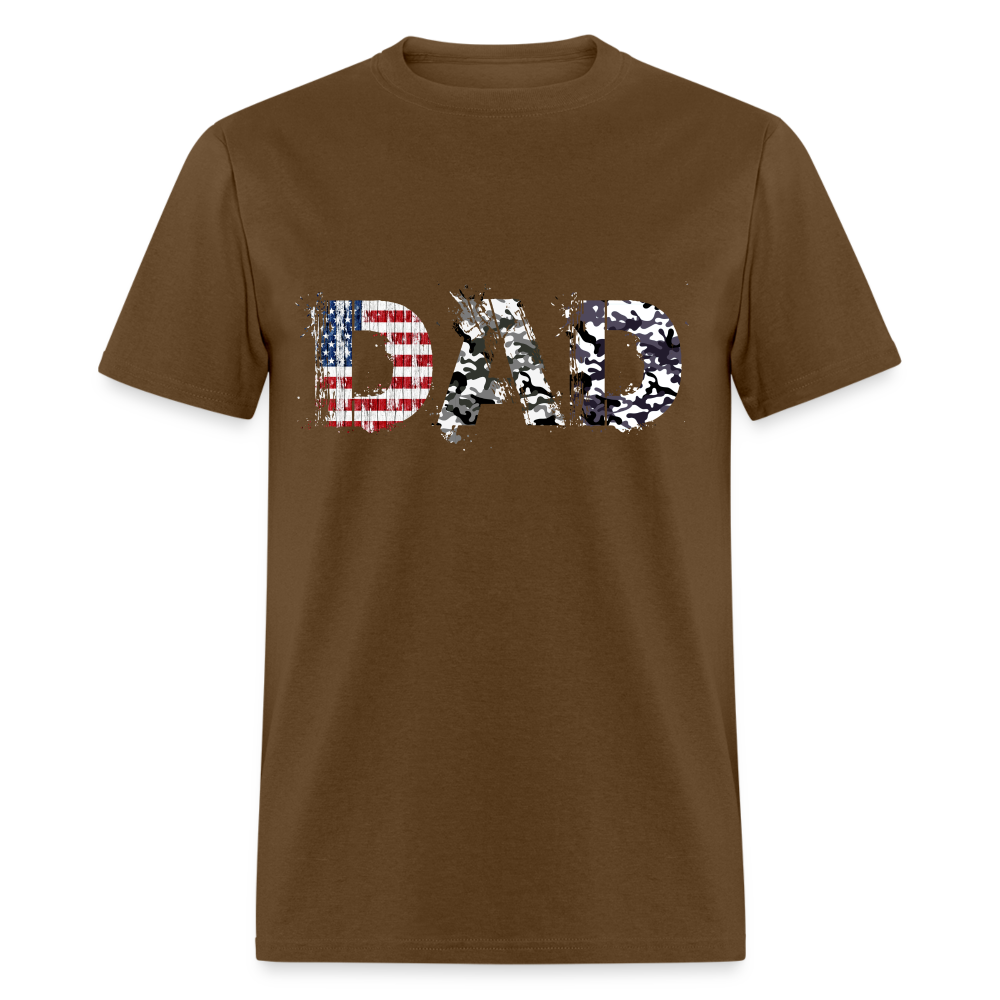 DAD T-Shirt US Flag & Camo (Patriotic Dad Tee) Color: brown