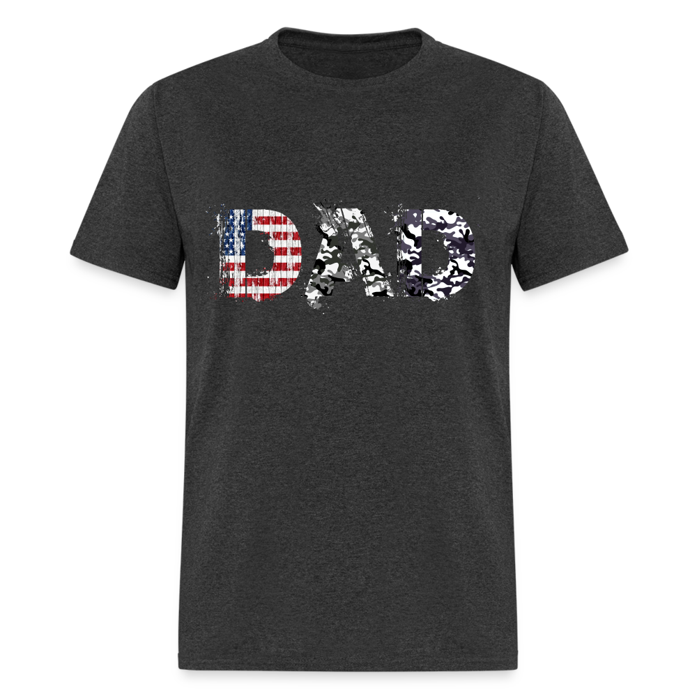 DAD T-Shirt US Flag & Camo (Patriotic Dad Tee) Color: heather black