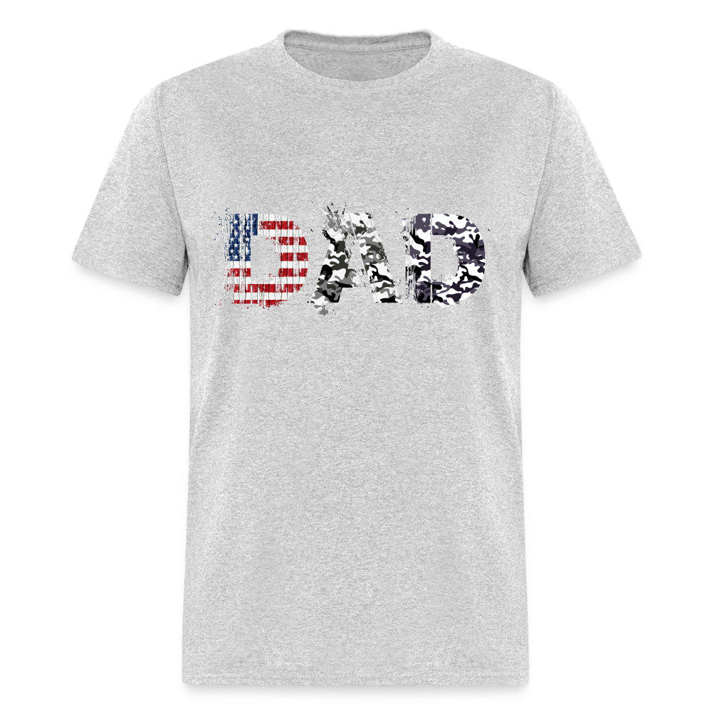 DAD T-Shirt US Flag & Camo (Patriotic Dad Tee) Color: heather gray