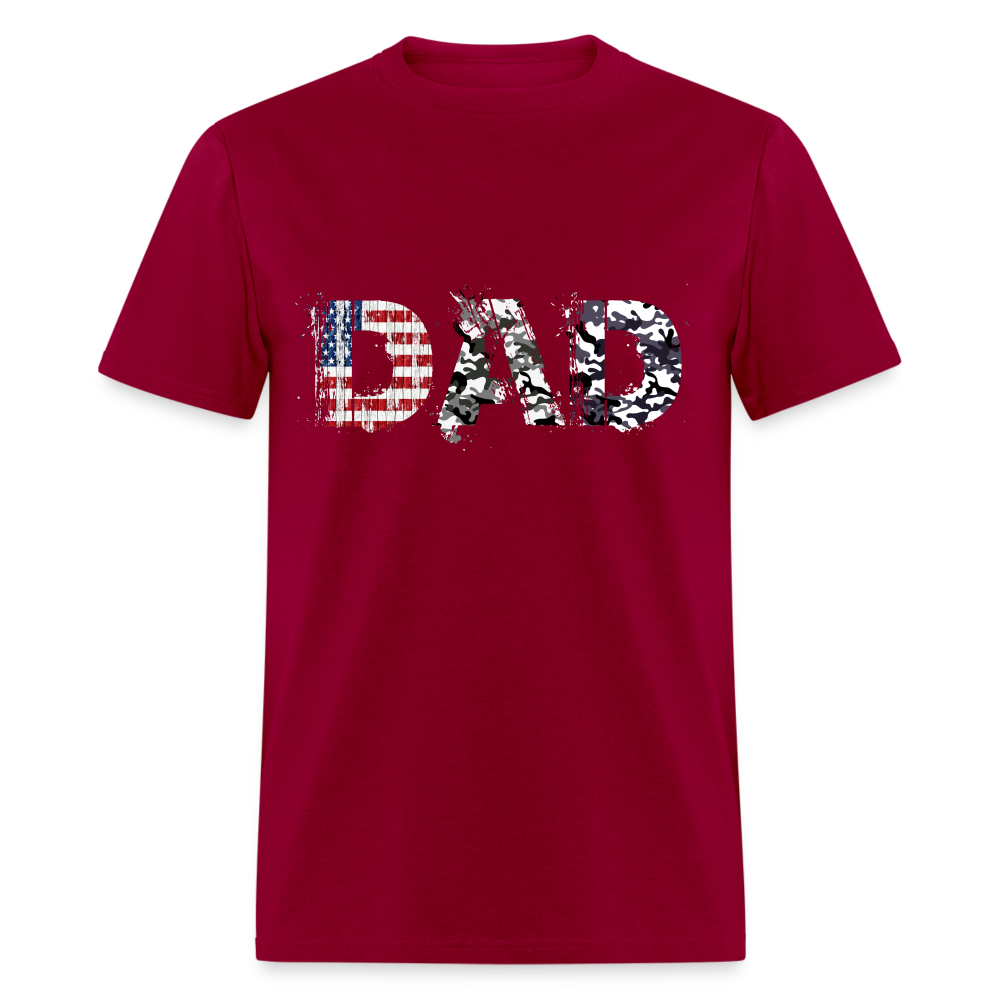 DAD T-Shirt US Flag & Camo (Patriotic Dad Tee) Color: dark red
