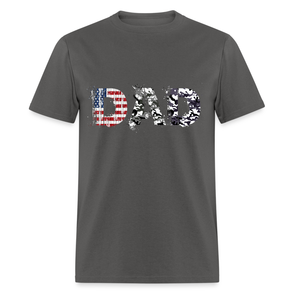 DAD T-Shirt US Flag & Camo (Patriotic Dad Tee) Color: charcoal