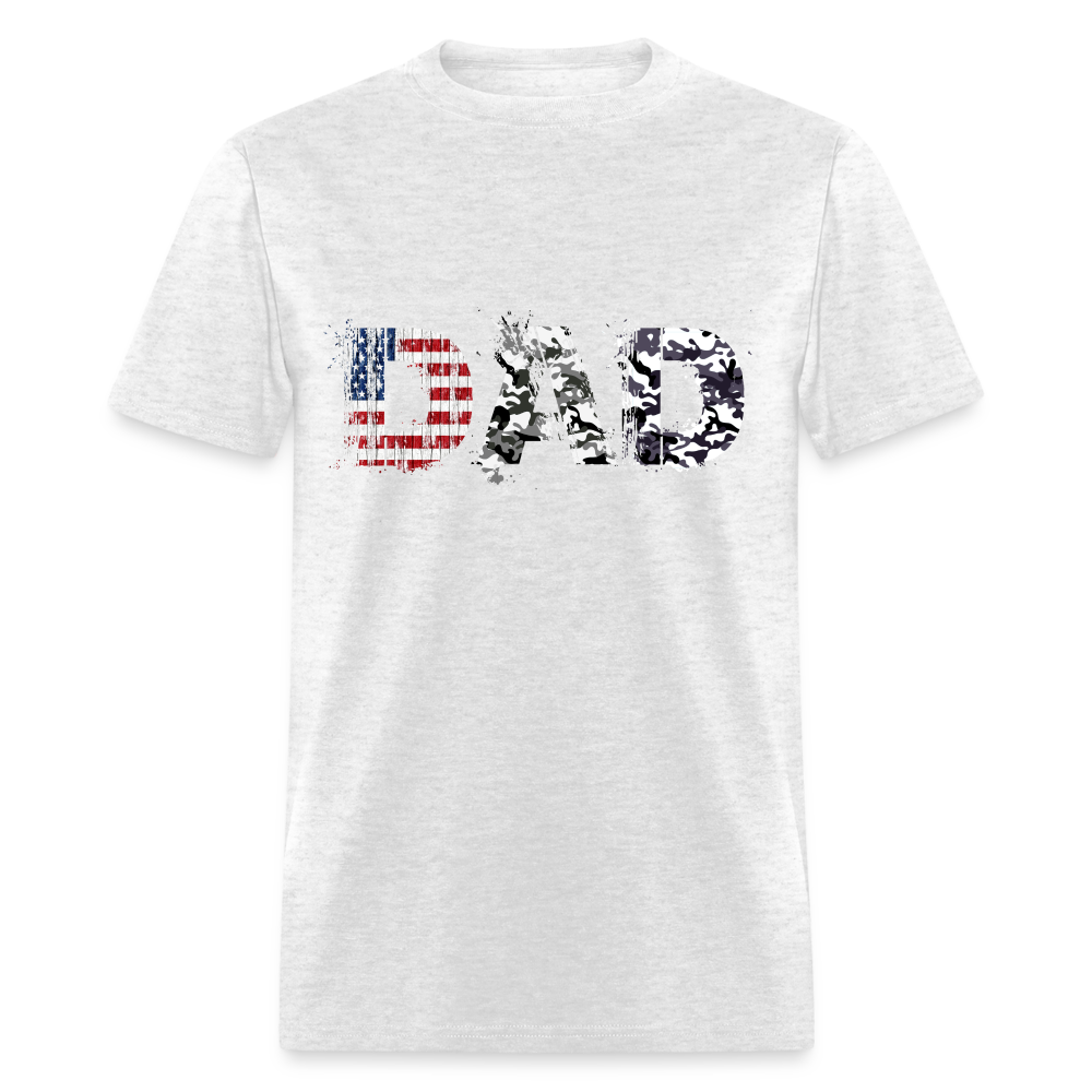 DAD T-Shirt US Flag & Camo (Patriotic Dad Tee) Color: light heather gray