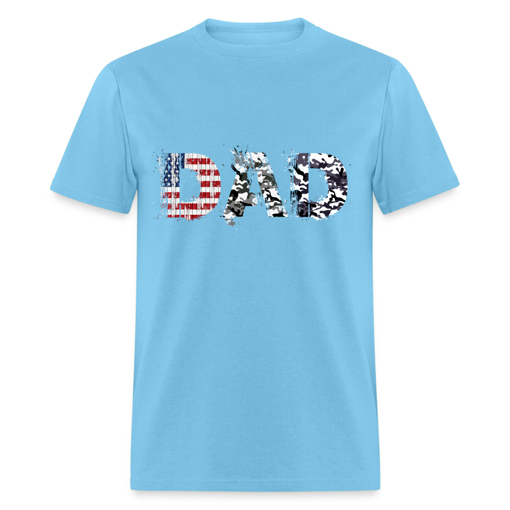 DAD T-Shirt US Flag & Camo (Patriotic Dad Tee) Color: aquatic blue