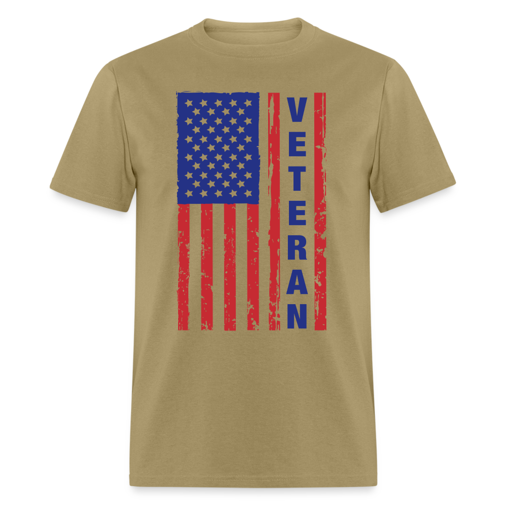 Veteran Flag (American Flag with words Veteran) T-Shirt Color: khaki