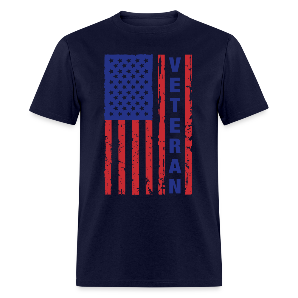 Veteran Flag (American Flag with words Veteran) T-Shirt Color: navy