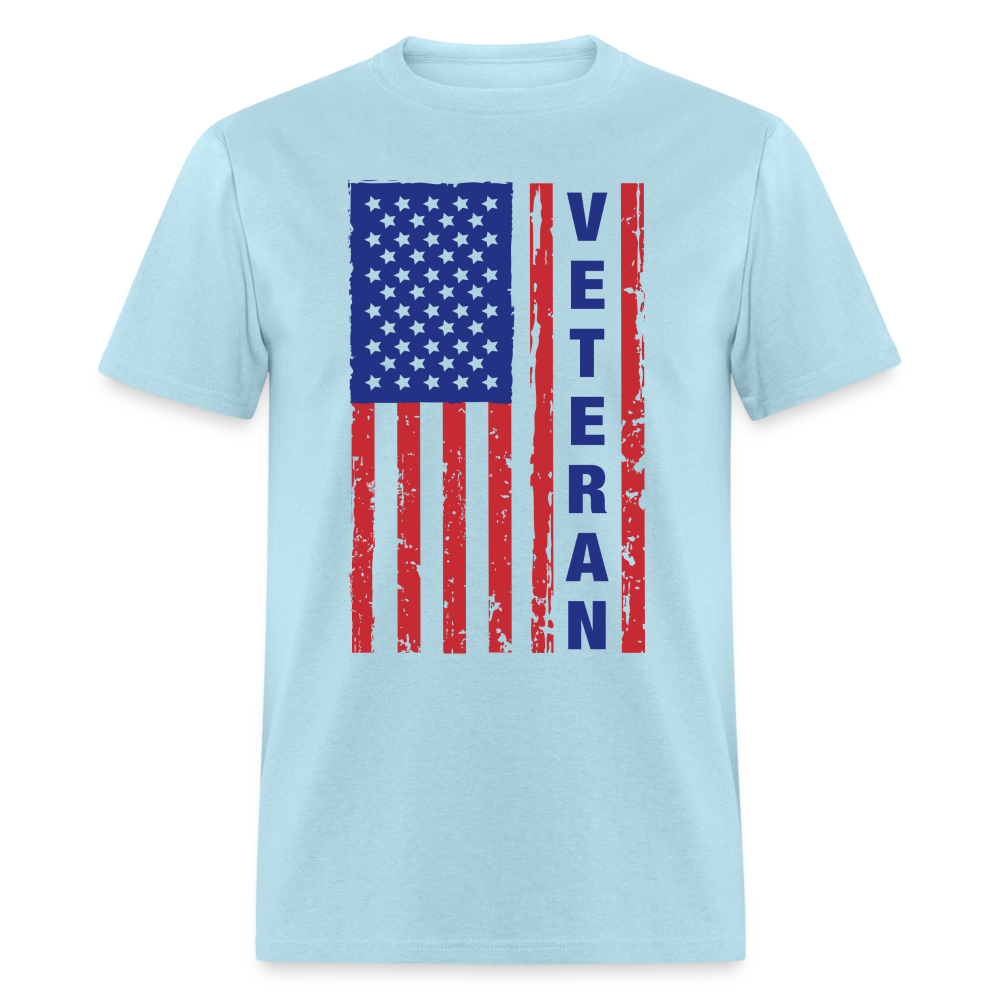 Veteran Flag (American Flag with words Veteran) T-Shirt Color: powder blue