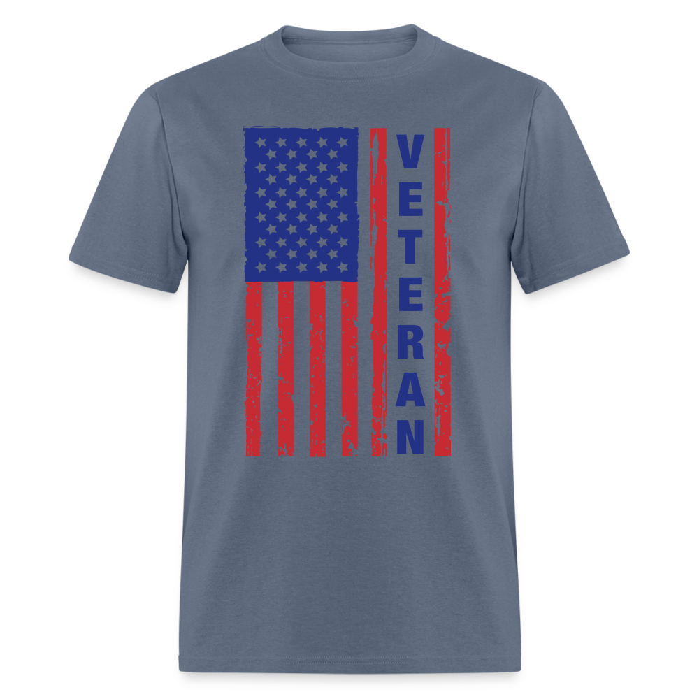 Veteran Flag (American Flag with words Veteran) T-Shirt Color: denim