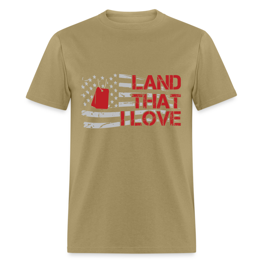 Land That I Love (with American Flag) T-Shirt Color: khaki