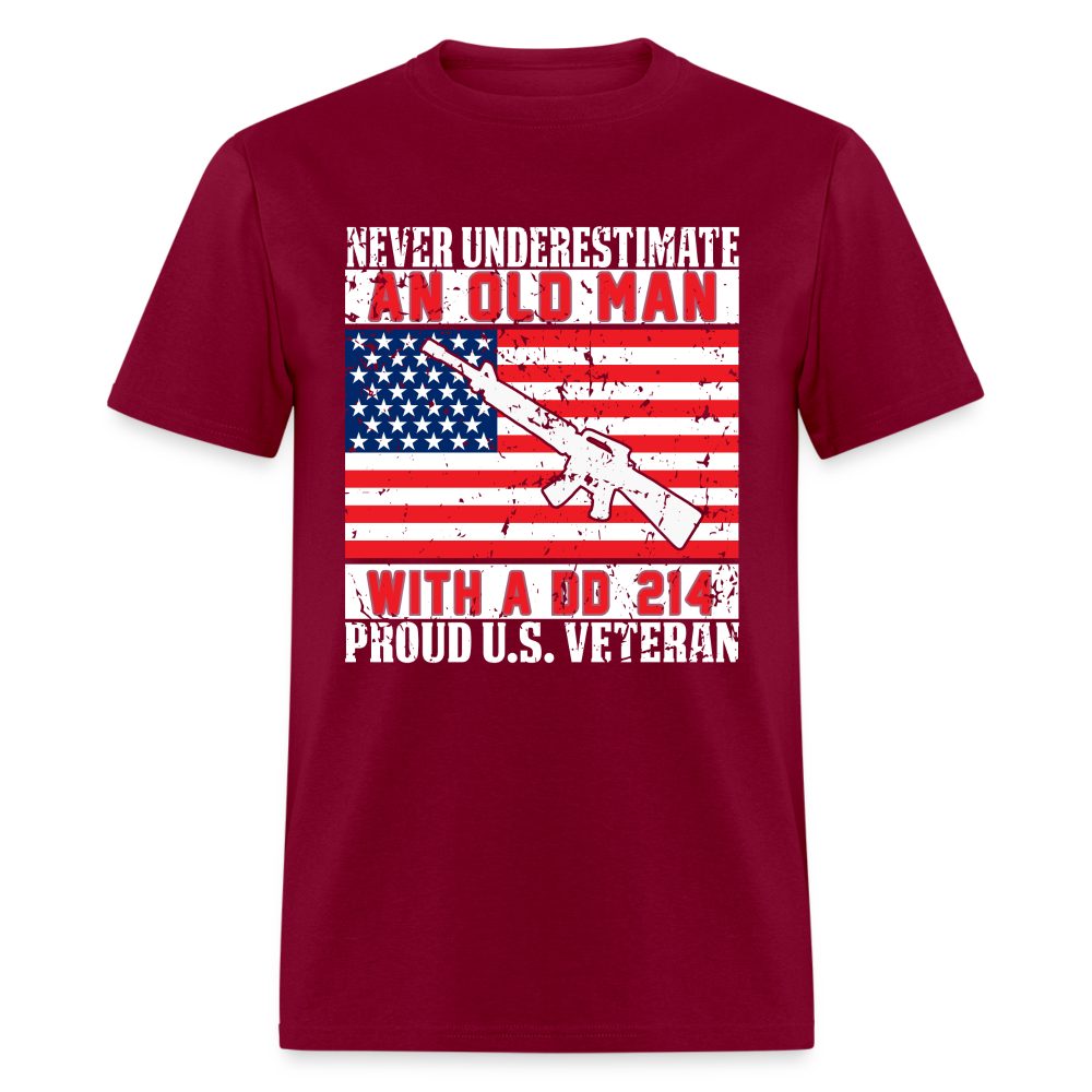 Old Man with A DD214 (Proud US Veteran) T-Shirt Color: burgundy