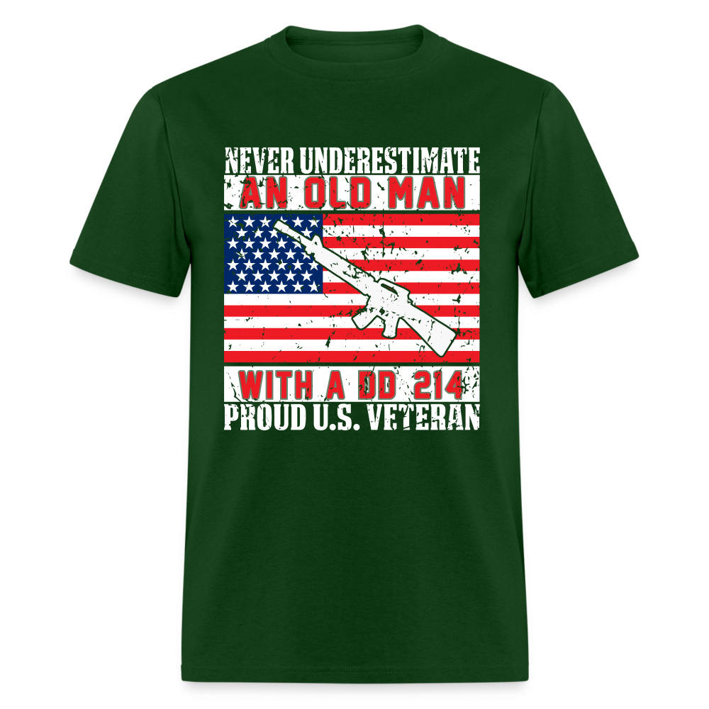 Old Man with A DD214 (Proud US Veteran) T-Shirt Color: forest green