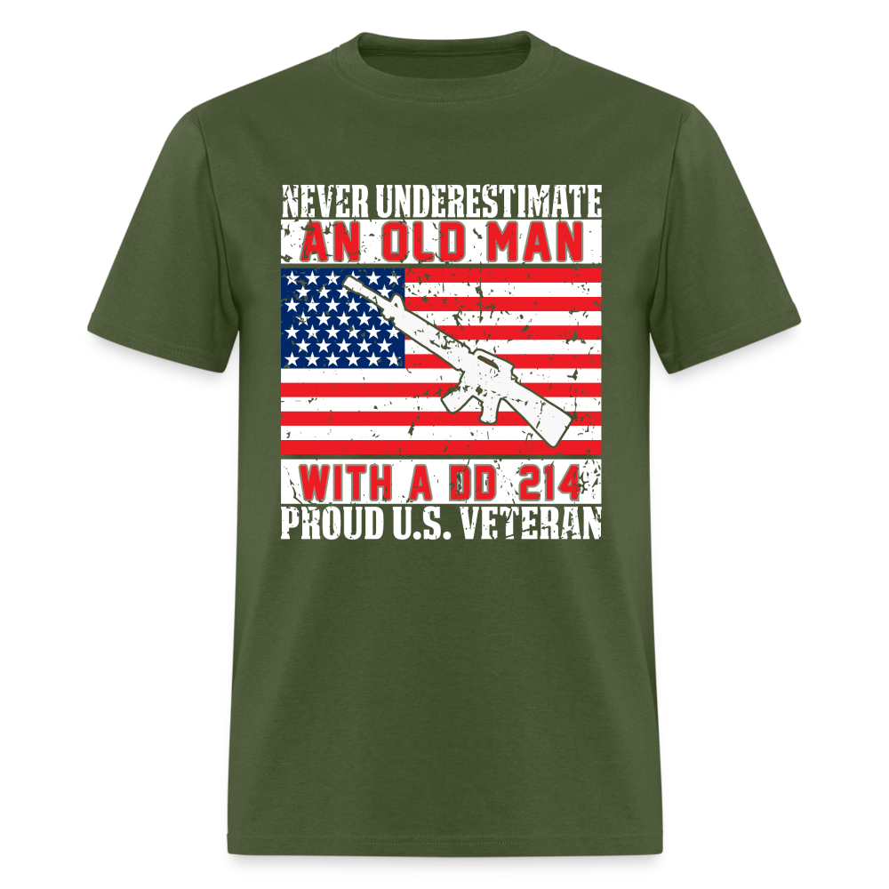 Old Man with A DD214 (Proud US Veteran) T-Shirt Color: military green
