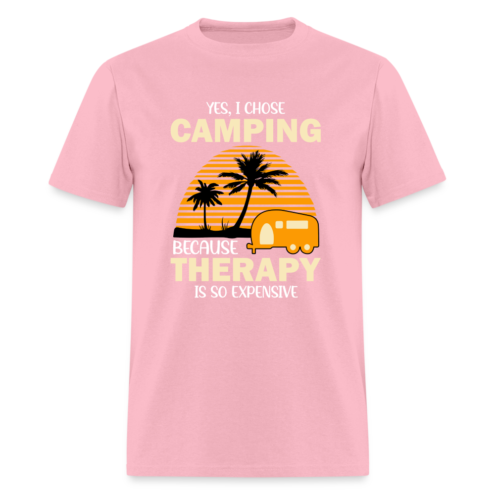 I Chose Camping Because Therapy is so Expensive T-Shirt - pink