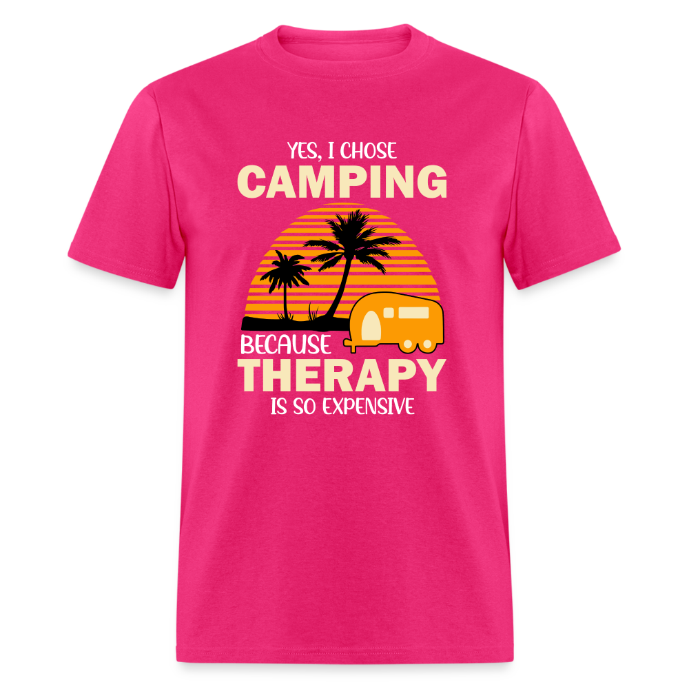 I Chose Camping Because Therapy is so Expensive T-Shirt - fuchsia