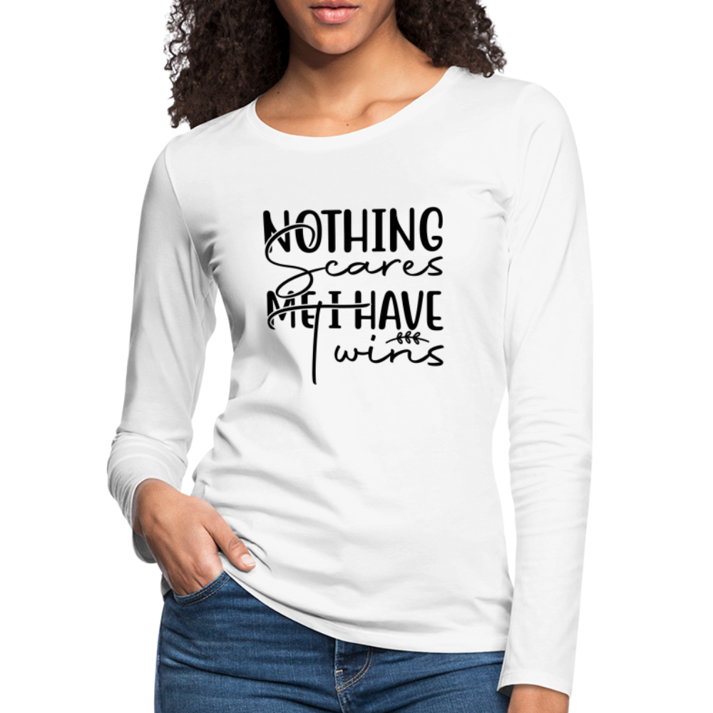 Nothing Scares Me, I Have Twins Women's Premium Long Sleeve Shirt Color: heather ice blue