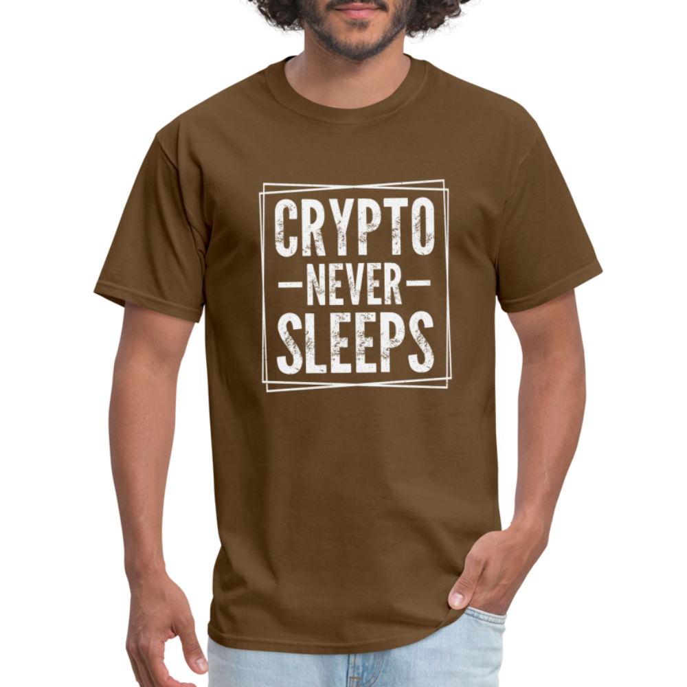Crypto Never Sleeps T-Shirt - brown