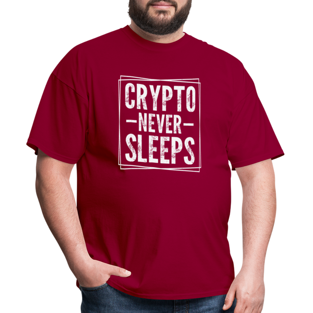 Crypto Never Sleeps T-Shirt - dark red