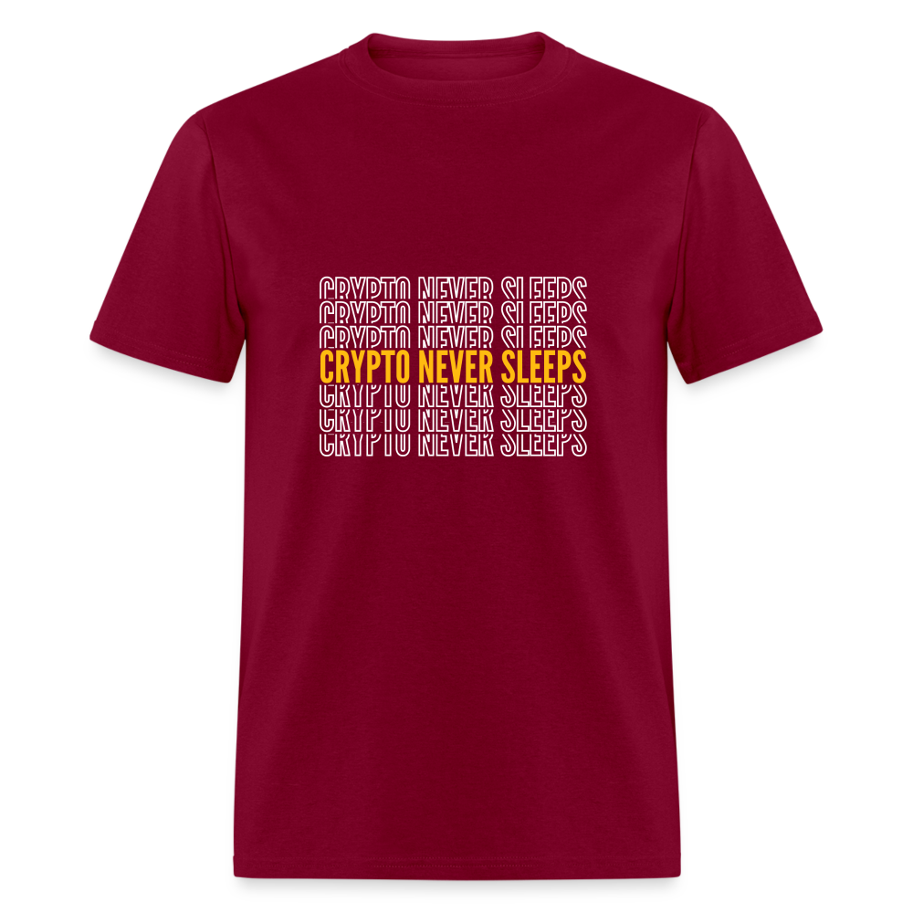 Crypto Never Sleeps T-Shirt - burgundy