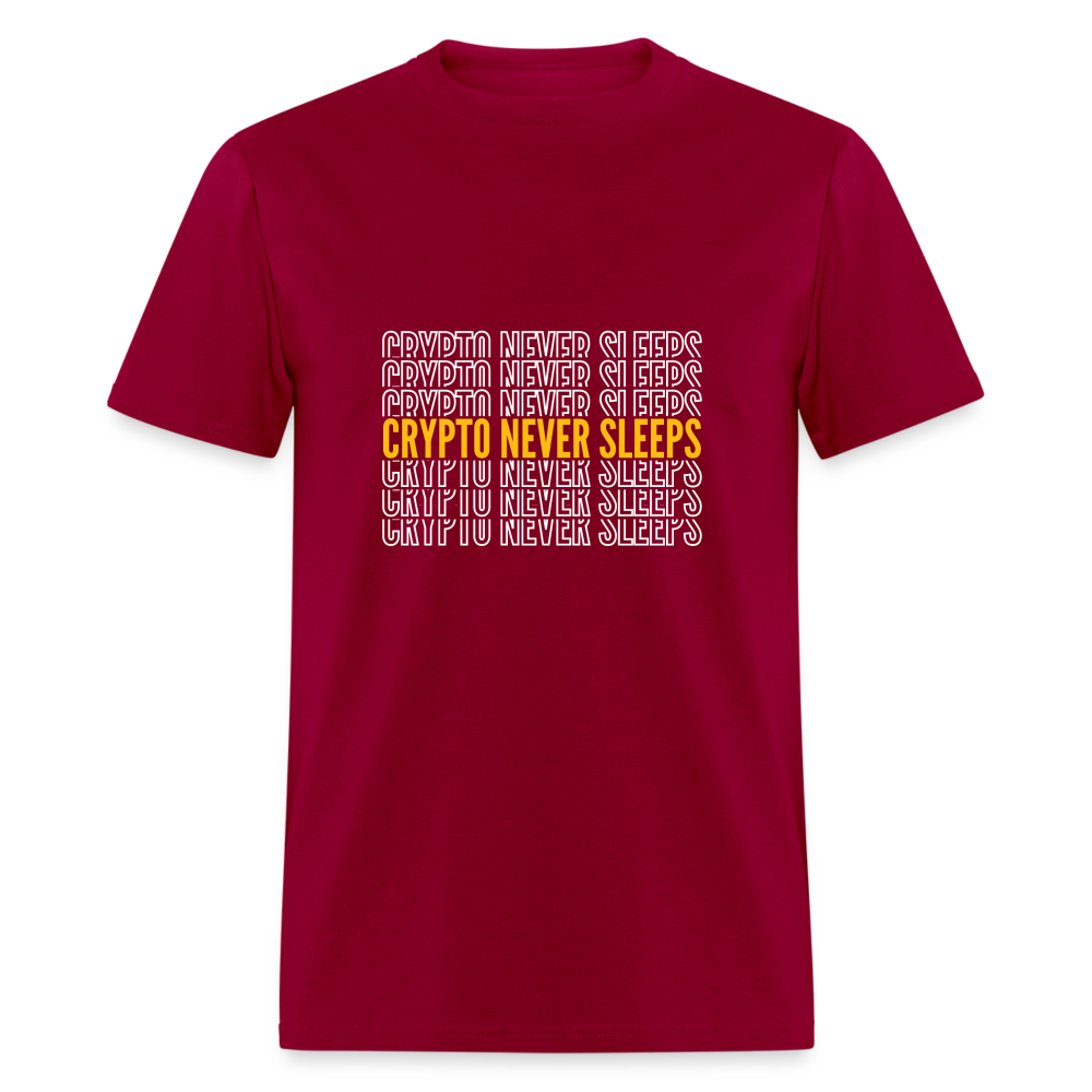 Crypto Never Sleeps T-Shirt - dark red