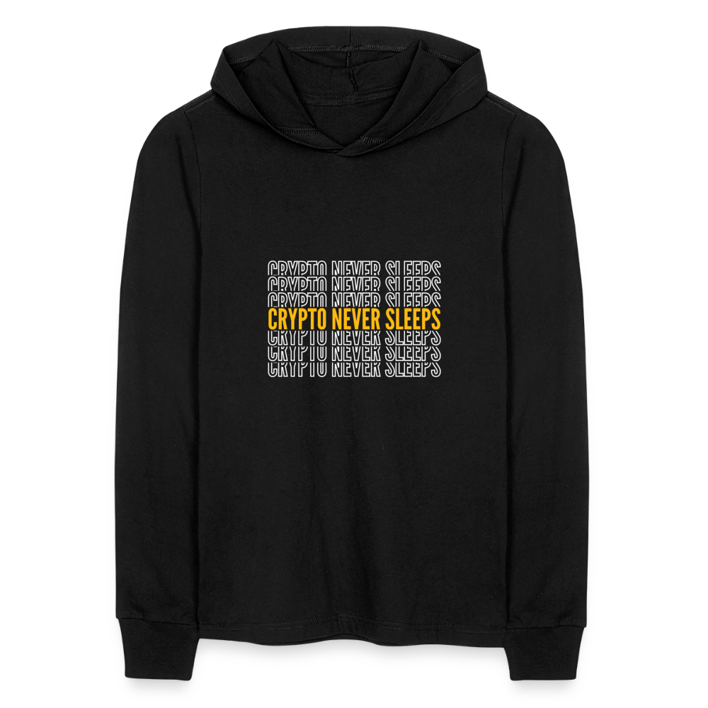 Crypto Never Sleeps Long Sleeve Hoodie Shirt - black