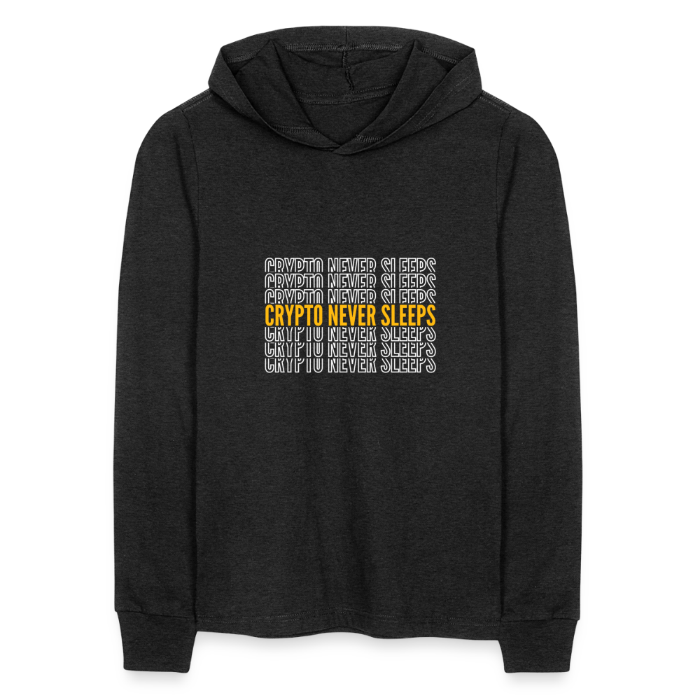 Crypto Never Sleeps Long Sleeve Hoodie Shirt - heather black