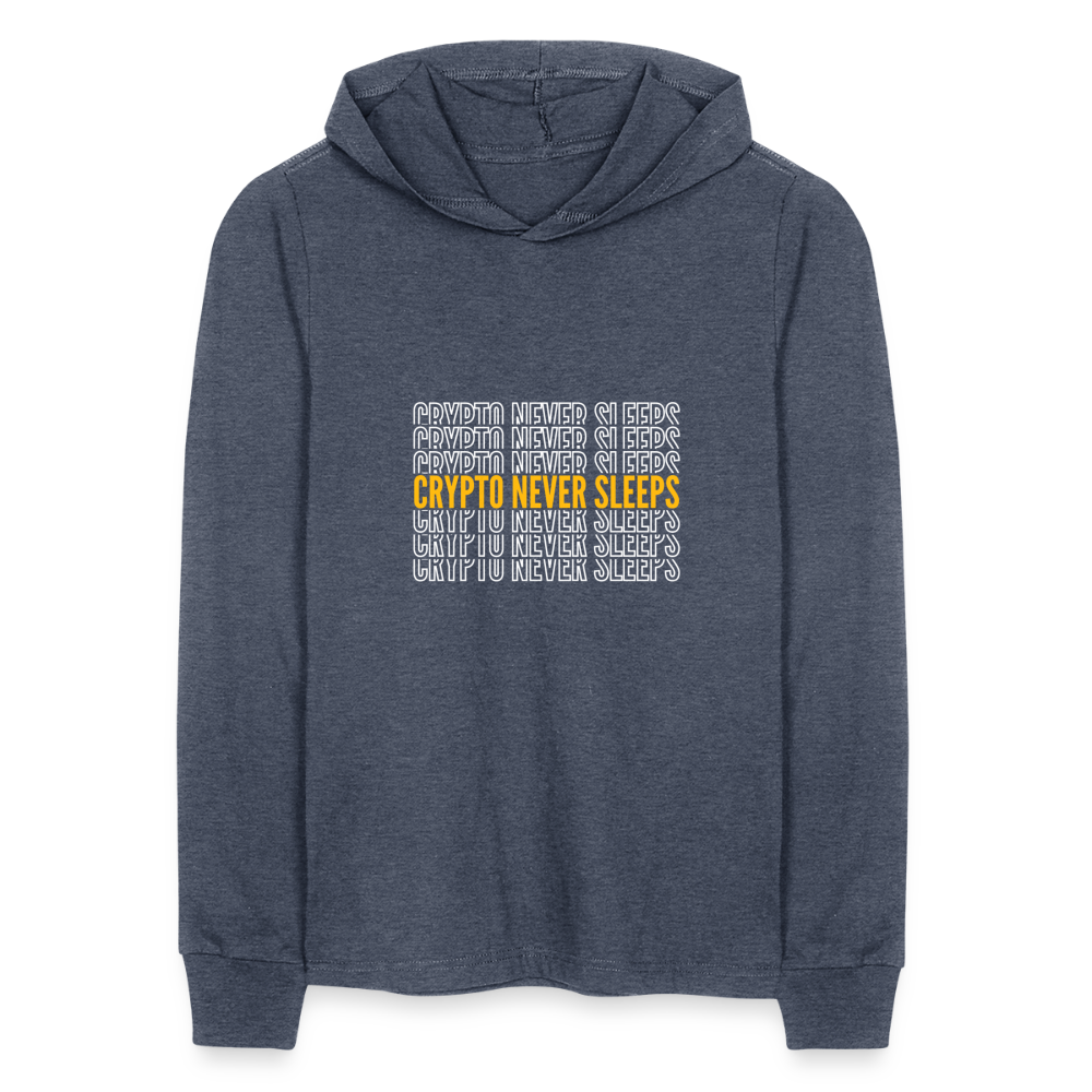 Crypto Never Sleeps Long Sleeve Hoodie Shirt - heather navy