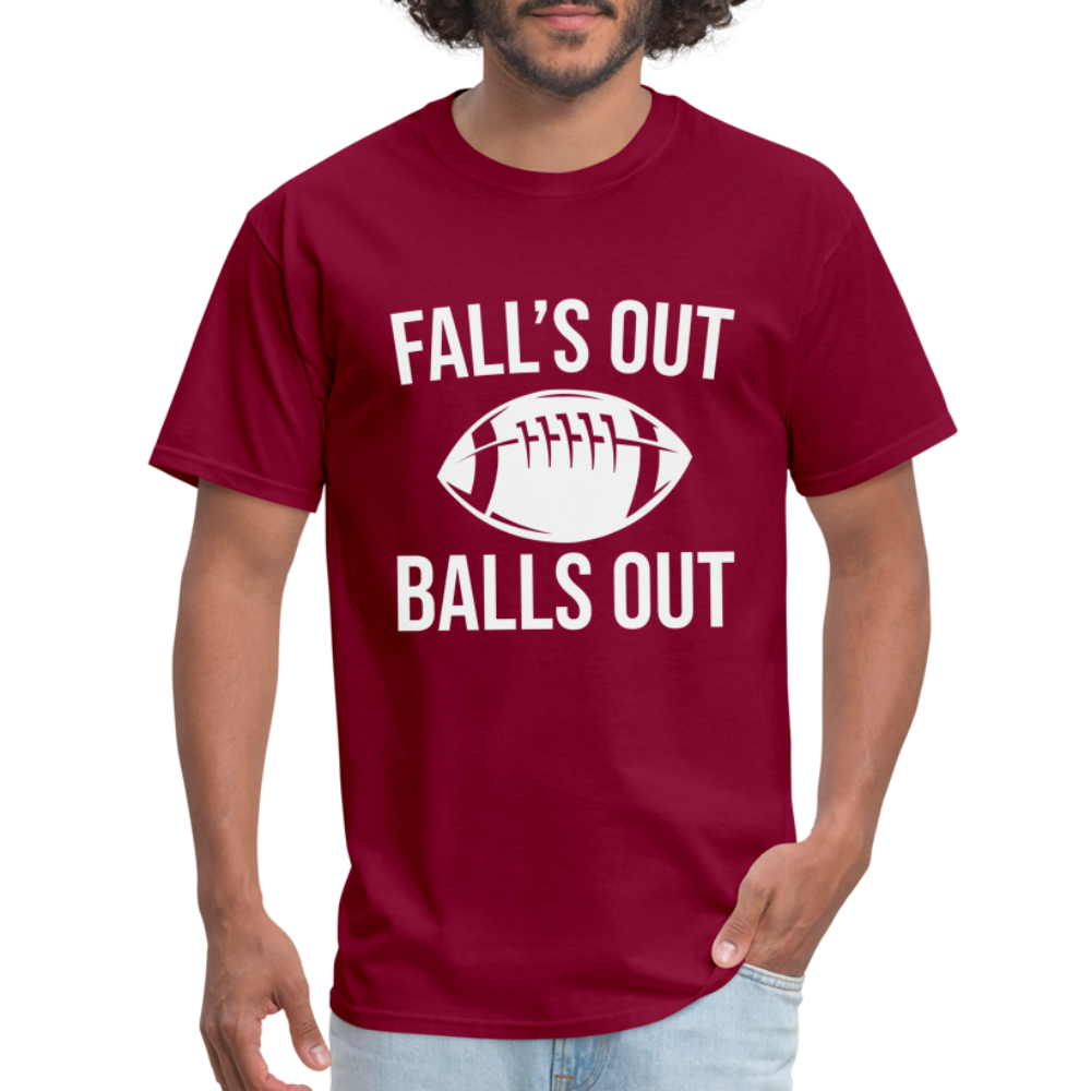 Fall's Out Balls Out T-Shirt (Football) - burgundy