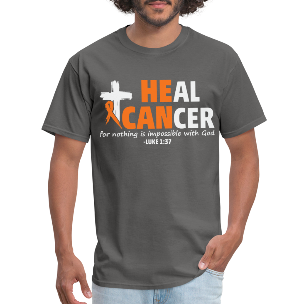 Heal Cancer T-Shirt He Can (Luke 1:37) - charcoal