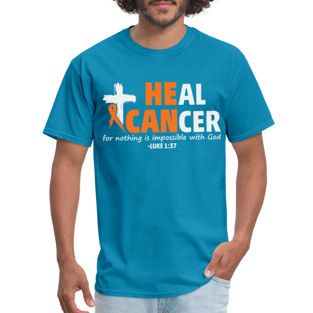Heal Cancer T-Shirt He Can (Luke 1:37) - turquoise