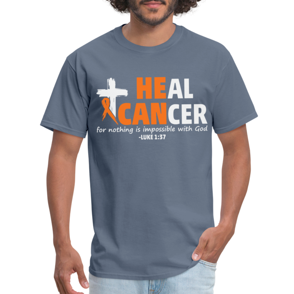 Heal Cancer T-Shirt He Can (Luke 1:37) - denim