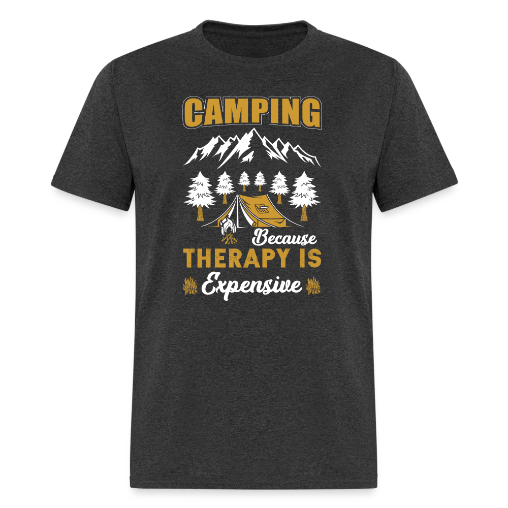 Camping Because Therapy is Expensive T-Shirt Color: heather black