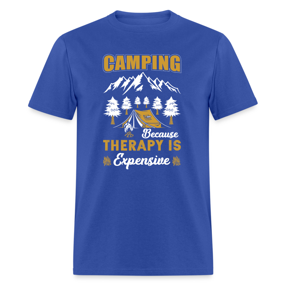 Camping Because Therapy is Expensive T-Shirt Color: royal blue