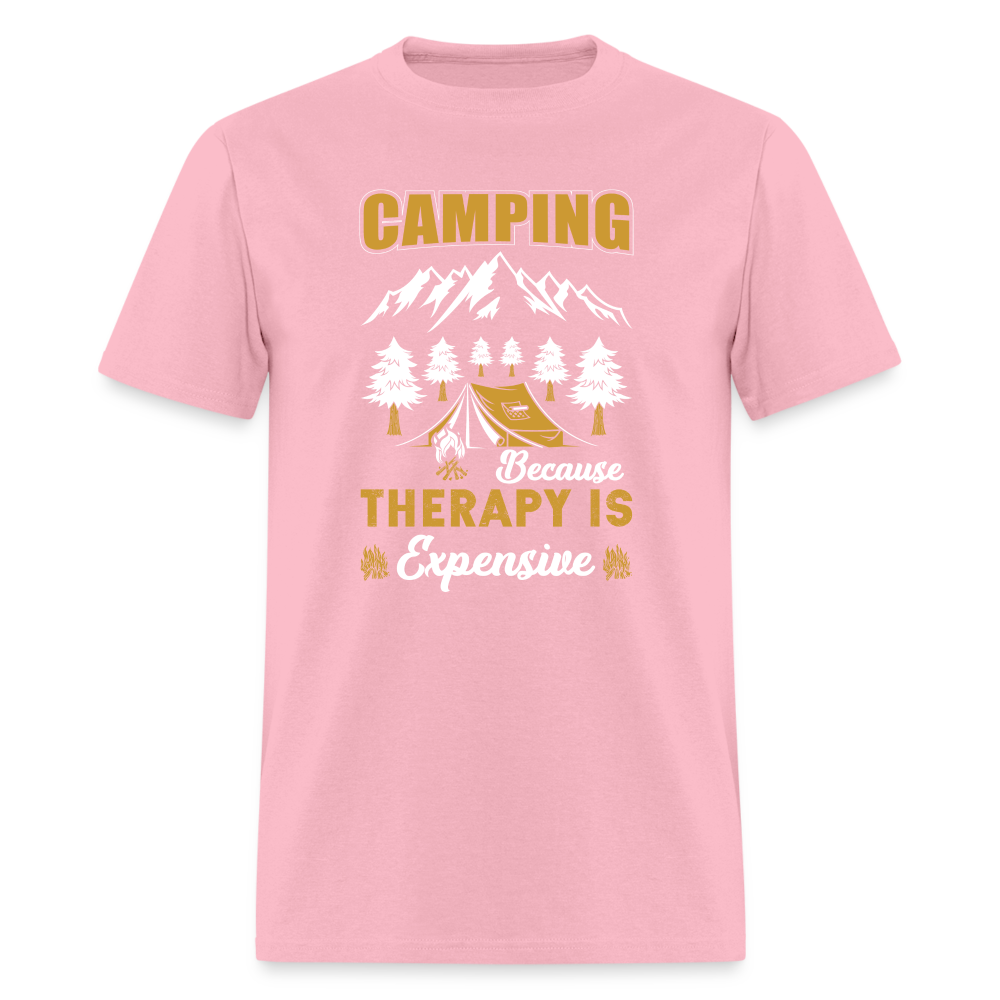Camping Because Therapy is Expensive T-Shirt Color: pink