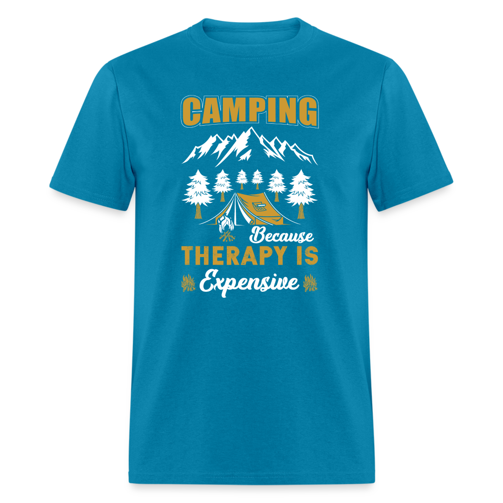 Camping Because Therapy is Expensive T-Shirt Color: turquoise