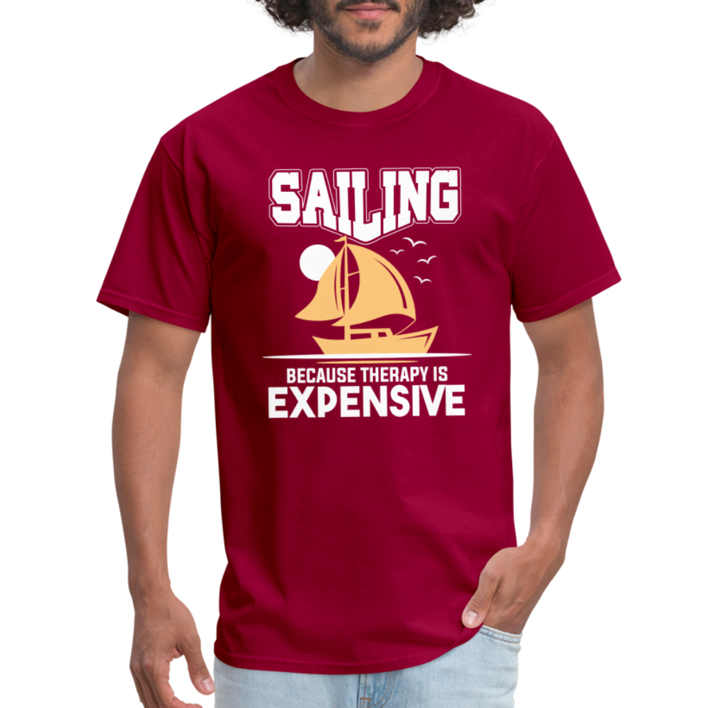 Sailing Because Therapy is Expensive T-Shirt - dark red