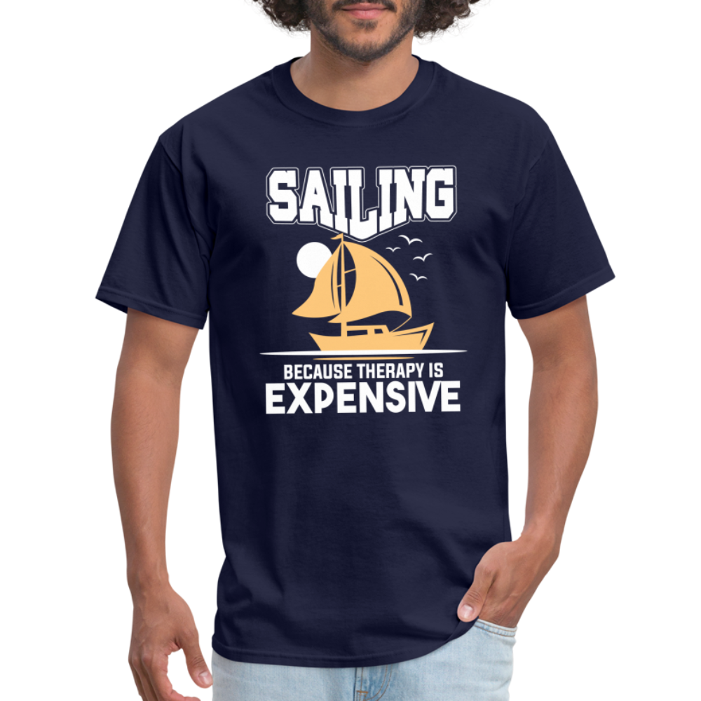 Sailing Because Therapy is Expensive T-Shirt - navy