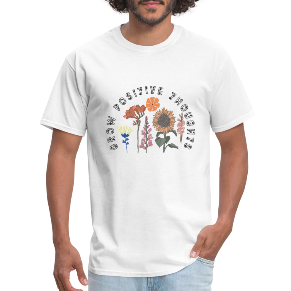 Grow Positive Thoughts T-Shirt - (Floral Design Pattern) - white