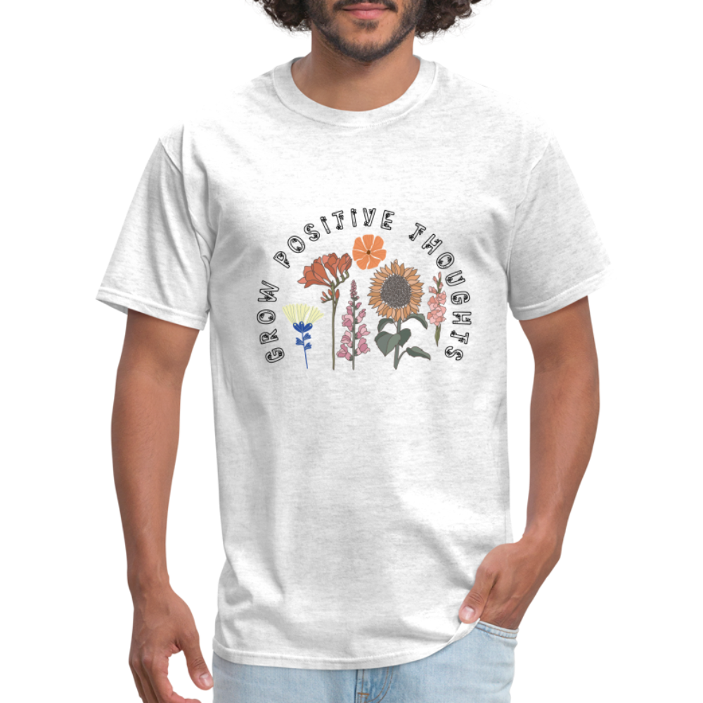 Grow Positive Thoughts T-Shirt - (Floral Design Pattern) - light heather gray