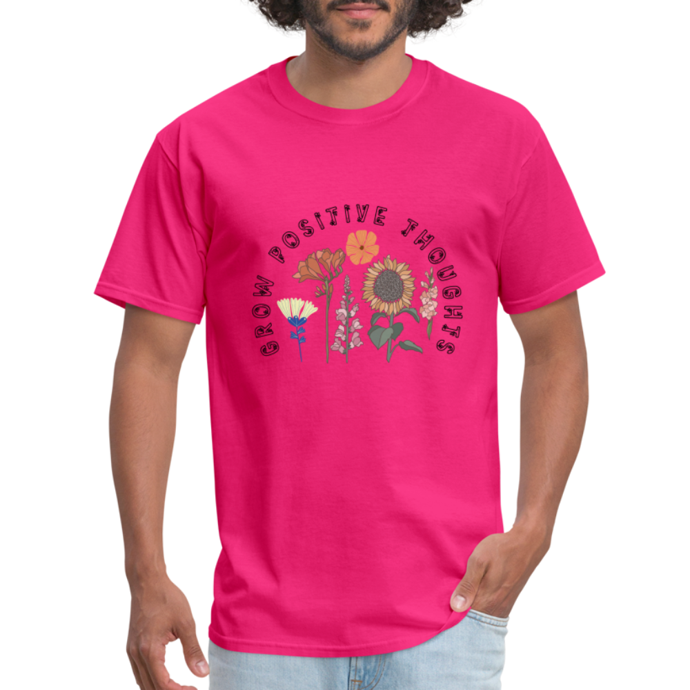 Grow Positive Thoughts T-Shirt - (Floral Design Pattern) - fuchsia
