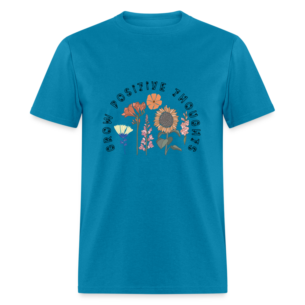 Grow Positive Thoughts T-Shirt - (Floral Design Pattern) - turquoise