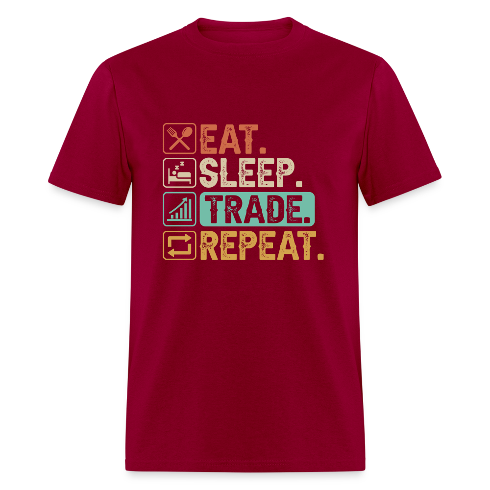 Eat Sleep Trade Repeat T-Shirt (Stock Market Trader) - dark red